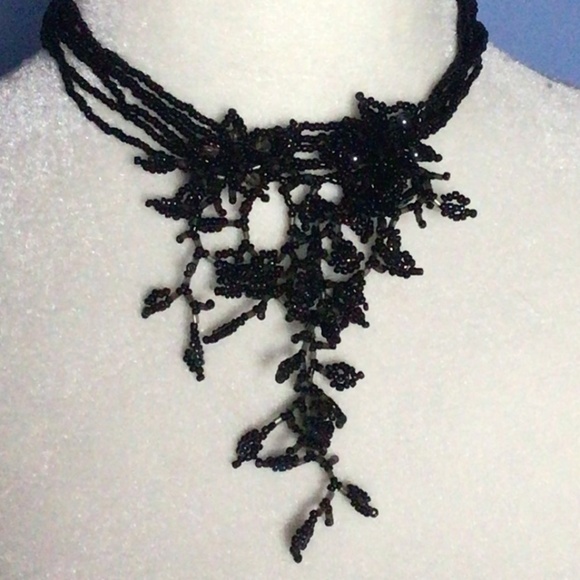 Stunning Black Beaded Vine Choker Necklace - Picture 6 of 12